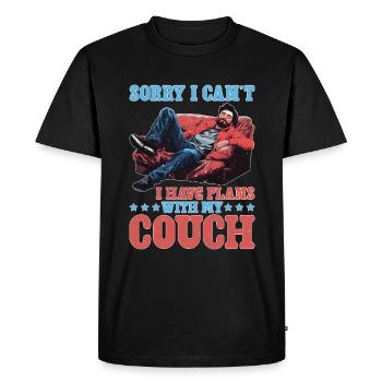 Désolé je ne peux pas, j’ai des projets avec mon canapé - T-shirt Premium bio Homme - noir - Devant - Nico (187cm)