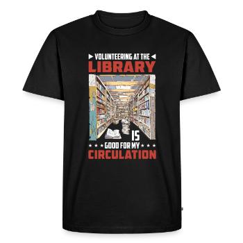 Le bénévolat à la bibliothèque stimule ma circulation2 - T-shirt Premium bio Homme - noir - Devant - Nico (187cm)