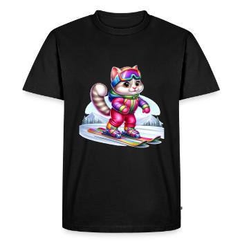 Chat skieur mignon - T-shirt Premium bio Homme - noir - Devant - Nico (187cm)