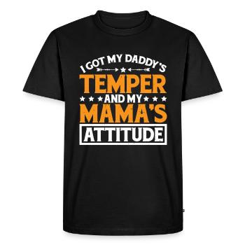 J’ai le tempérament de mon papa et l’attitude de ma maman 3 - T-shirt Premium bio Homme - noir - Devant - Nico (187cm)