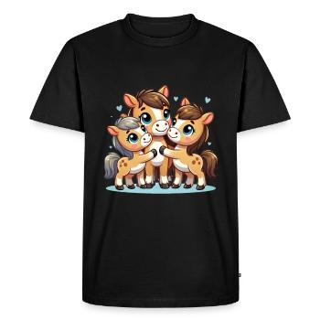 Parent cheval aimant avec deux enfants mignons - T-shirt Premium bio Homme - noir - Devant - Nico (187cm)