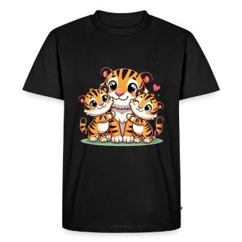 Parent tigre aimant avec deux enfants mignons - T-shirt Premium bio Homme - noir - Devant - Nico (187cm)