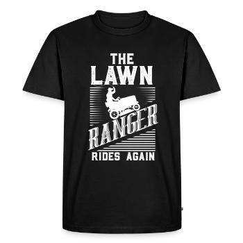 We Ride At Dawn Dad Lawn Mower Make Laugh Day Yard - Men's Premium Organic T-Shirt - black - Front - Nico (187cm)