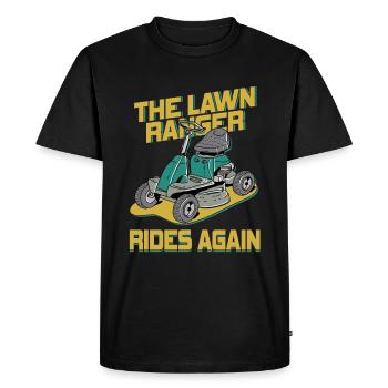 We Ride At Dawn Dad Lawn Mower Make Laugh Day Yard - Men's Premium Organic T-Shirt - black - Front - Nico (187cm)