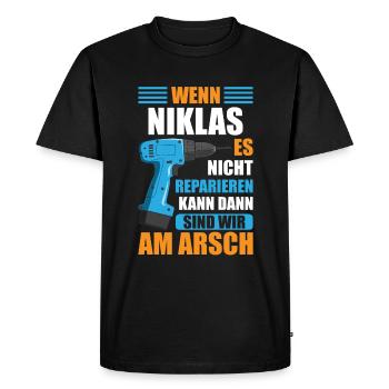 Niklas Vorname Name Geburtstag Reparieren - Männer Premium Bio T-Shirt - Schwarz - Vorne - Nico (187cm)