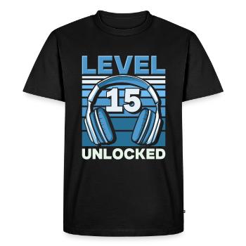 Niveau 15 Jeu débloqué Birthday Gamer - T-shirt Premium bio Homme - noir - Devant - Nico (187cm)