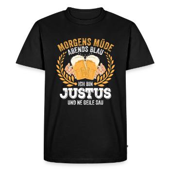 Justus Prénom Nom Anniversaire Consommation de bière - T-shirt Premium bio Homme - noir - Devant - Nico (187cm)