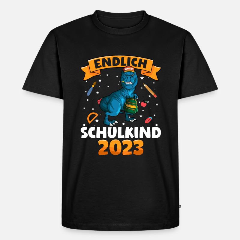 Endlich Schulkind 2023 Einschulung Dinosaurier - Männer Premium Bio T-Shirt - Schwarz