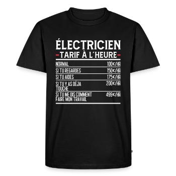 Électricien Idée Cadeau Humour - T-shirt Premium bio Homme - noir - Devant - Nico (187cm)