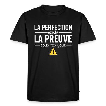 La perfection existe blague homme parfait humour - T-shirt Premium bio Homme - noir - Devant - Nico (187cm)