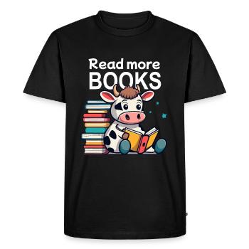 Vache mignonne aime la littérature et lit un livre - T-shirt Premium bio Homme - noir - Devant - Nico (187cm)