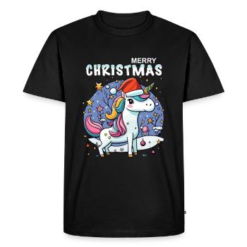 La petite licorne fête Noël sous les étoiles - T-shirt Premium bio Homme - noir - Devant - Nico (187cm)