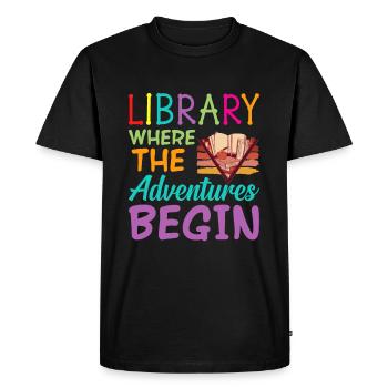 Livres de bibliothèque Là où l’aventure commence Bibliothek - T-shirt Premium bio Homme - noir - Devant - Nico (187cm)