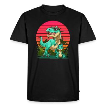 Papasaurus Dadasaurus - Cooler Vater-Sohn-T-Rex - Männer Premium Bio T-Shirt - Schwarz - Vorne - Nico (187cm)
