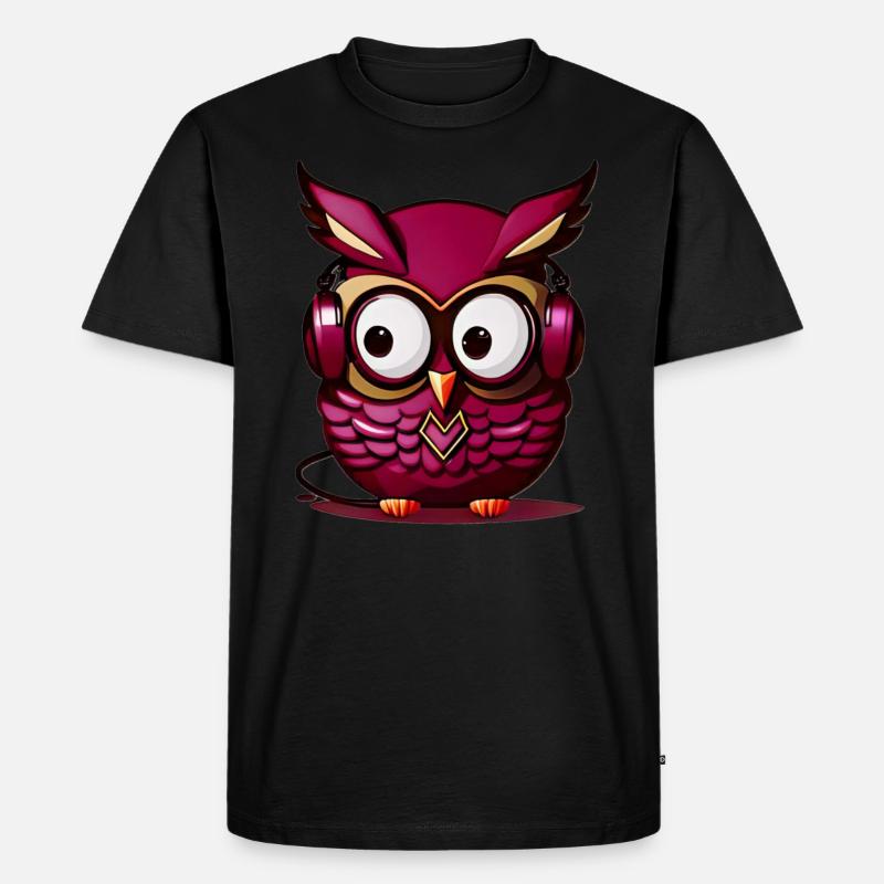 Eule dunkellila Kopfhörer - Männer Premium Bio T-Shirt - Schwarz