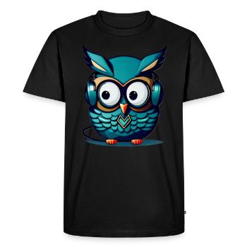 Owl turquoise headphones - Men's Premium Organic T-Shirt - black - Front - Nico (187cm)