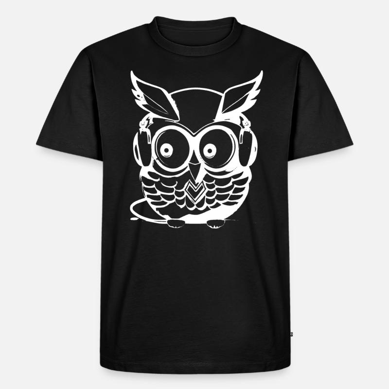 Eule weiß Kopfhörer - Männer Premium Bio T-Shirt - Schwarz