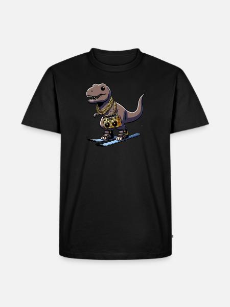 Dinosaurier auf Ski - Lustiger Skitrex - Männer Premium Bio T-Shirt - Schwarz