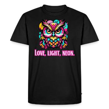 Amour, Lumière, Hibou Néon - T-shirt Premium bio Homme - noir - Devant - Nico (187cm)