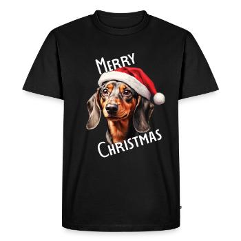 Teckel avec bonnet de Père Noël - cadeau de Noël - T-shirt Premium bio Homme - noir - Devant - Nico (187cm)