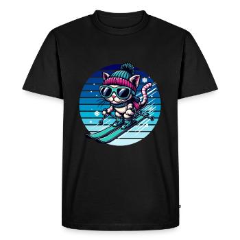 Winter Sports Skiing Cat Snow Winter Children - Men's Premium Organic T-Shirt - black - Front - Nico (187cm)