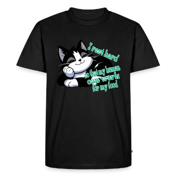 A lying resting cat. A lazy pet. - Men's Premium Organic T-Shirt - black - Front - Nico (187cm)