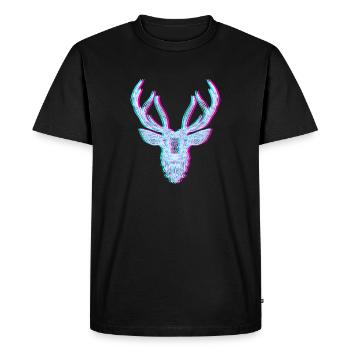 Deer Antlers Mandala Glitch Anaglyph - Men's Premium Organic T-Shirt - black - Front - Nico (187cm)