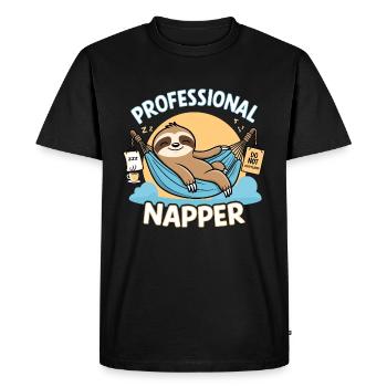 Professional Napper - Funny Sloth Design - Men's Premium Organic T-Shirt - black - Front - Nico (187cm)