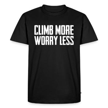 Climb More Worry Less - Men's Premium Organic T-Shirt - black - Front - Nico (187cm)