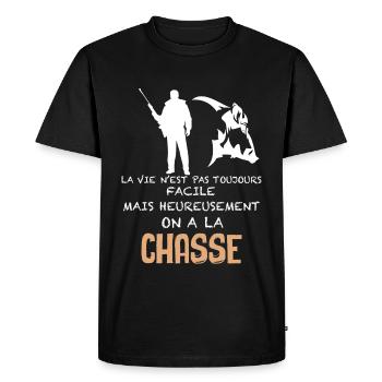 Heureusement On A La Chasse - T-shirt Premium bio Homme - noir - Devant - Nico (187cm)