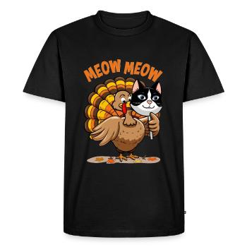 Thanksgiving Turkey Meow Cat - Men's Premium Organic T-Shirt - black - Front - Nico (187cm)