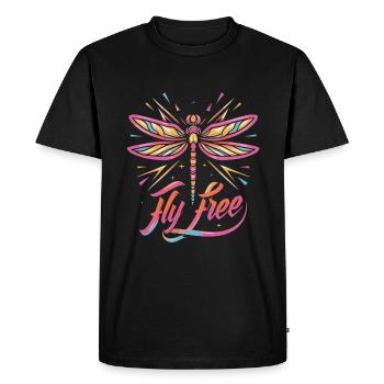 Voler librement - Libellule - T-shirt Premium bio Homme - noir - Devant - Nico (187cm)
