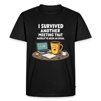 Motif de réunion amusant avec tasse à café - T-shirt Premium bio Homme - noir - Devant - Nico (187cm)