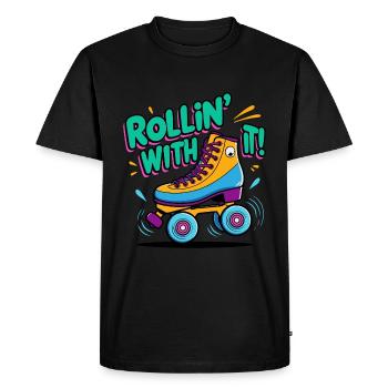 Rollin' With It - Retro Roller Skate Design - Men's Premium Organic T-Shirt - black - Front - Nico (187cm)