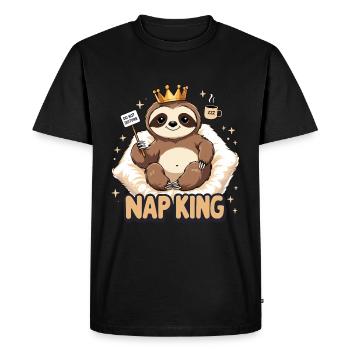 Nap King - Sloth Design - Men's Premium Organic T-Shirt - black - Front - Nico (187cm)