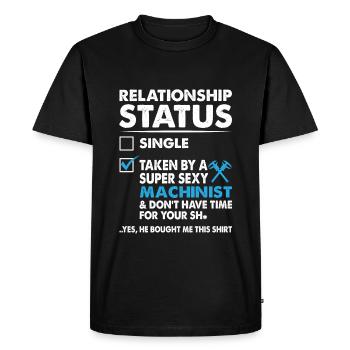 État de la relation pris par un machiniste super sexy - T-shirt Premium bio Homme - noir - Devant - Nico (187cm)