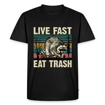 Live Fast Eat Trash Vintage Raccoon Lover T Shirt - Men's Premium Organic T-Shirt - black - Front - Nico (187cm)