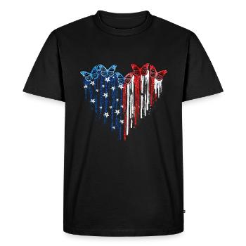 Butterfly Heart USA Flag - T-shirt Premium bio Homme - noir - Devant - Nico (187cm)