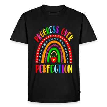 Rainbow Progress Over Perfection Motivational - Men's Premium Organic T-Shirt - black - Front - Nico (187cm)
