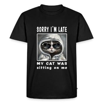 Désolé d’être en retard, mon chat était assis sur moi - T-shirt Premium bio Homme - noir - Devant - Nico (187cm)