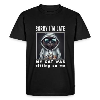 Désolé d’être en retard, mon chat était assis sur moi - T-shirt Premium bio Homme - noir - Devant - Nico (187cm)