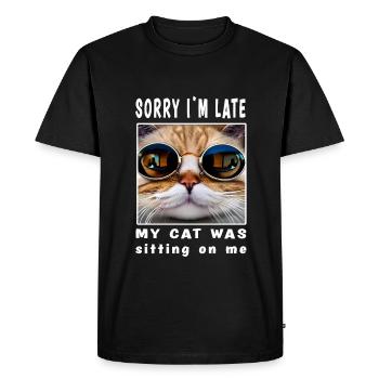 Désolé d’être en retard, mon chat était assis sur moi - T-shirt Premium bio Homme - noir - Devant - Nico (187cm)