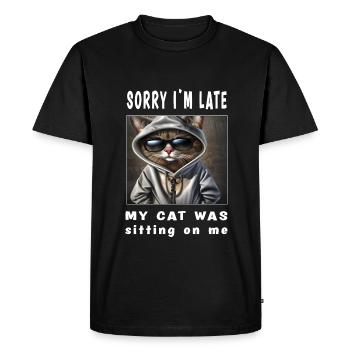 Désolé d’être en retard, mon chat était assis sur moi - T-shirt Premium bio Homme - noir - Devant - Nico (187cm)