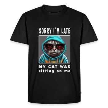 Désolé d’être en retard, mon chat était assis sur moi - T-shirt Premium bio Homme - noir - Devant - Nico (187cm)
