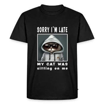 Désolé d’être en retard, mon chat était assis sur moi - T-shirt Premium bio Homme - noir - Devant - Nico (187cm)
