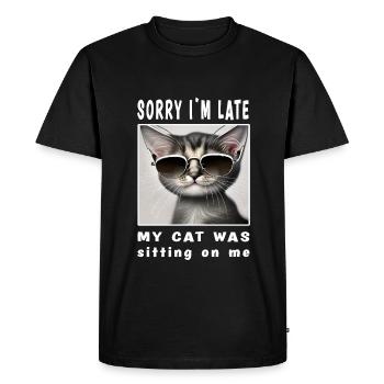 Désolé d’être en retard, mon chat était assis sur moi - T-shirt Premium bio Homme - noir - Devant - Nico (187cm)