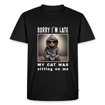 Désolé d’être en retard, mon chat était assis sur moi - T-shirt Premium bio Homme - noir - Devant - Nico (187cm)