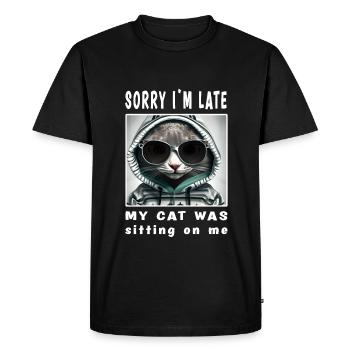 Désolé d’être en retard, mon chat était assis sur moi - T-shirt Premium bio Homme - noir - Devant - Nico (187cm)