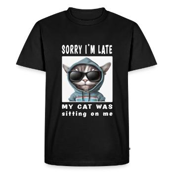 Désolé d’être en retard, mon chat était assis sur moi - T-shirt Premium bio Homme - noir - Devant - Nico (187cm)