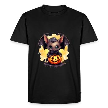 Halloween Pumpkin Bat - Men's Premium Organic T-Shirt - black - Front - Nico (187cm)